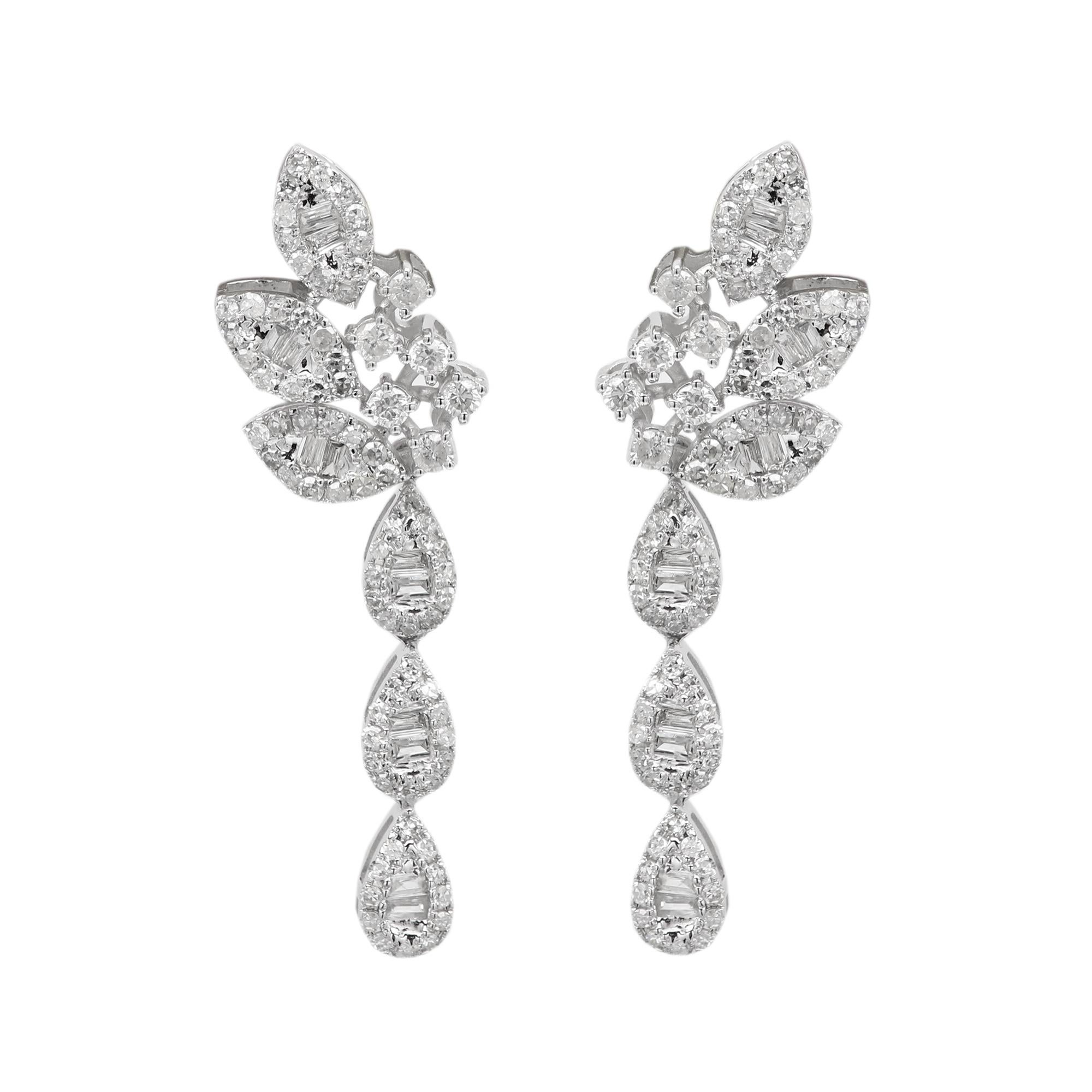 Lange Ohrringe mit Diamant-Ohrring aus echtem 14k Weißgold im Angebot 10