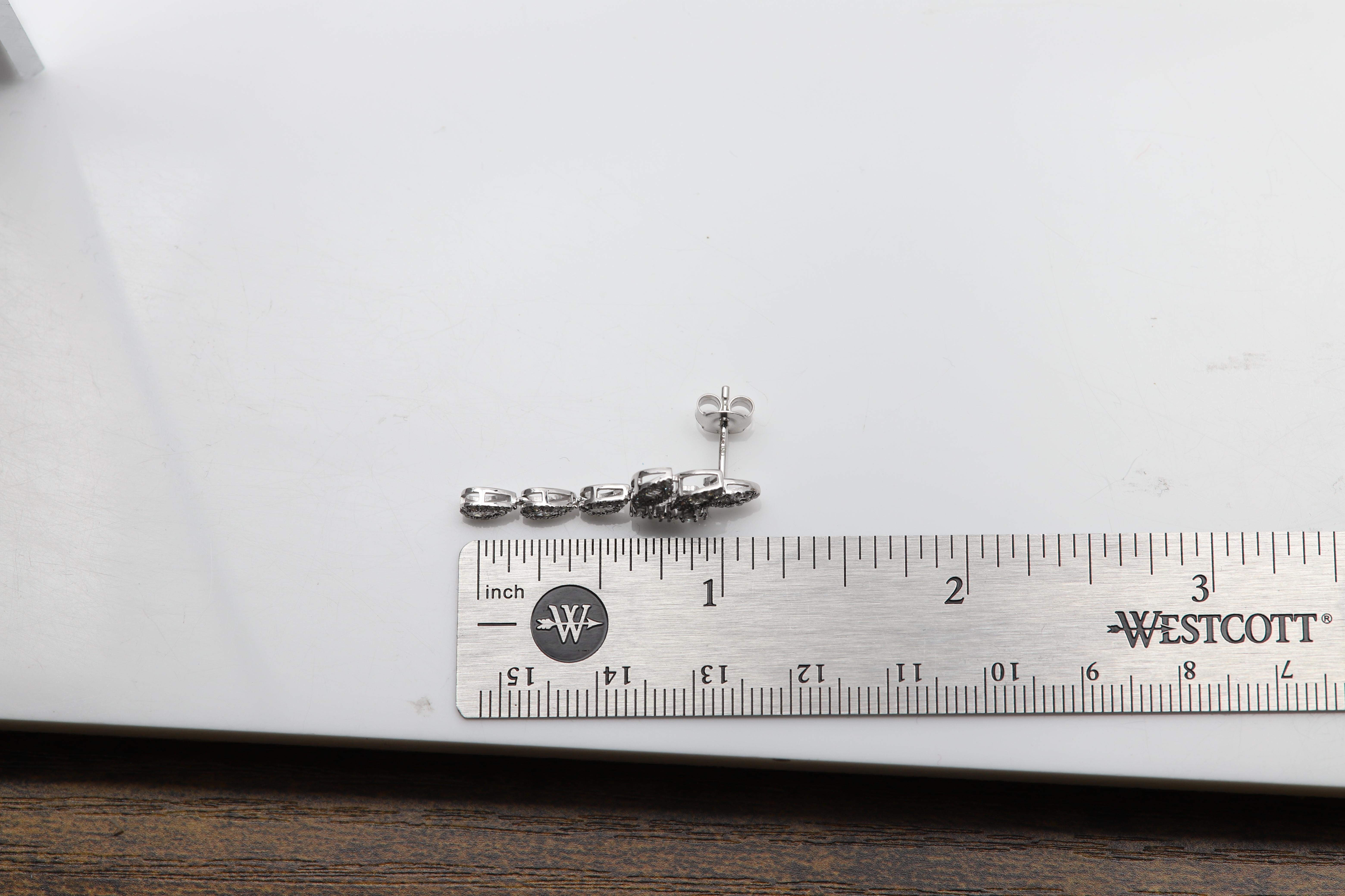 Lange Ohrringe mit Diamant-Ohrring aus echtem 14k Weißgold im Angebot 2