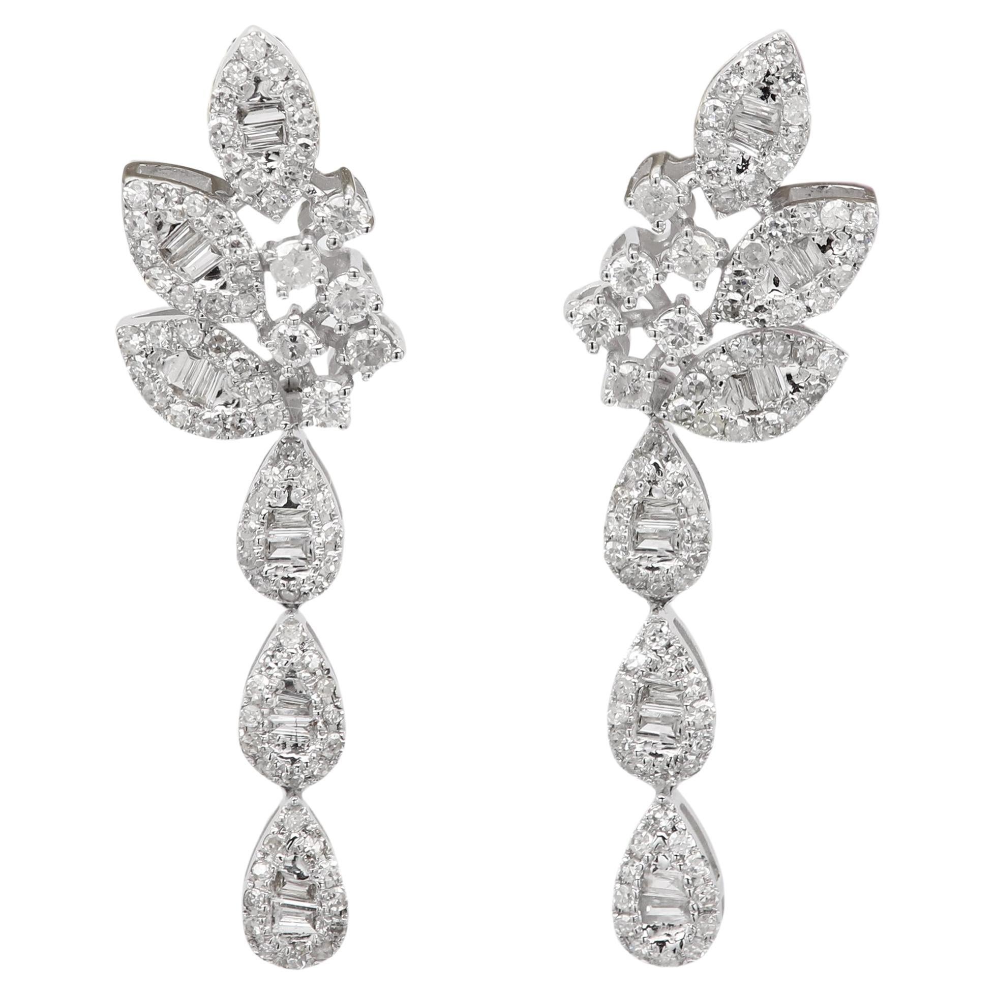 Orecchino con diamante pendente in oro bianco 14k Orecchini lunghi