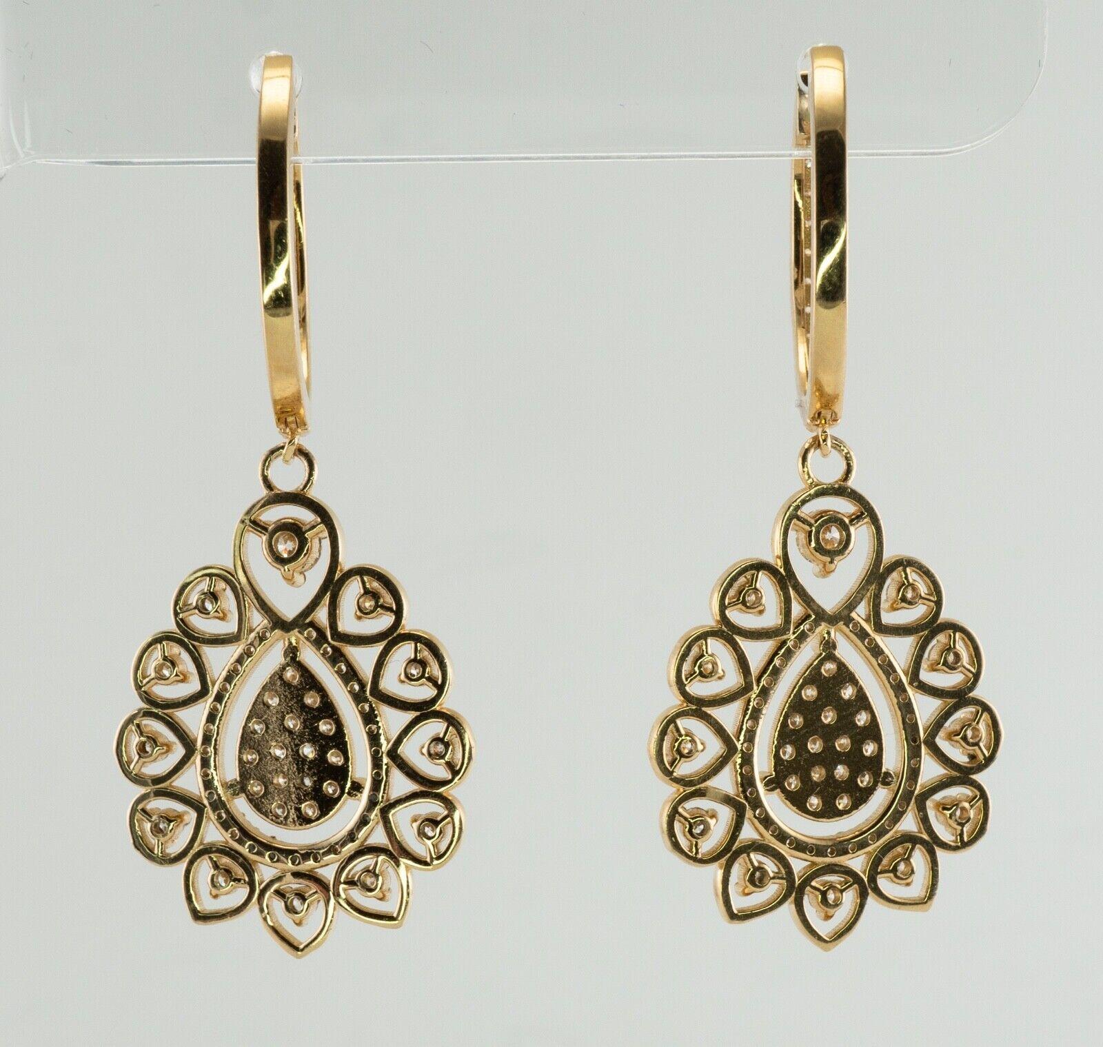 Dangle Diamond Earrings 14K Gold 2.08 TDW In Good Condition For Sale In East Brunswick, NJ