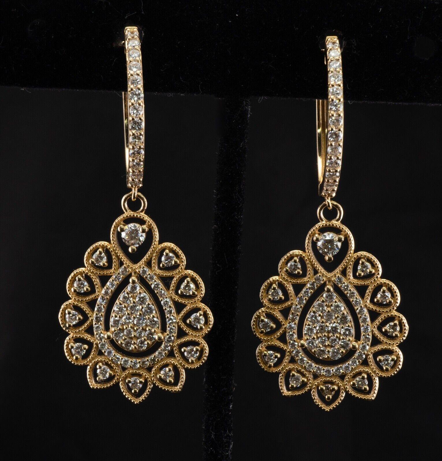 Women's or Men's Dangle Diamond Earrings 14K Gold 2.08 TDW For Sale