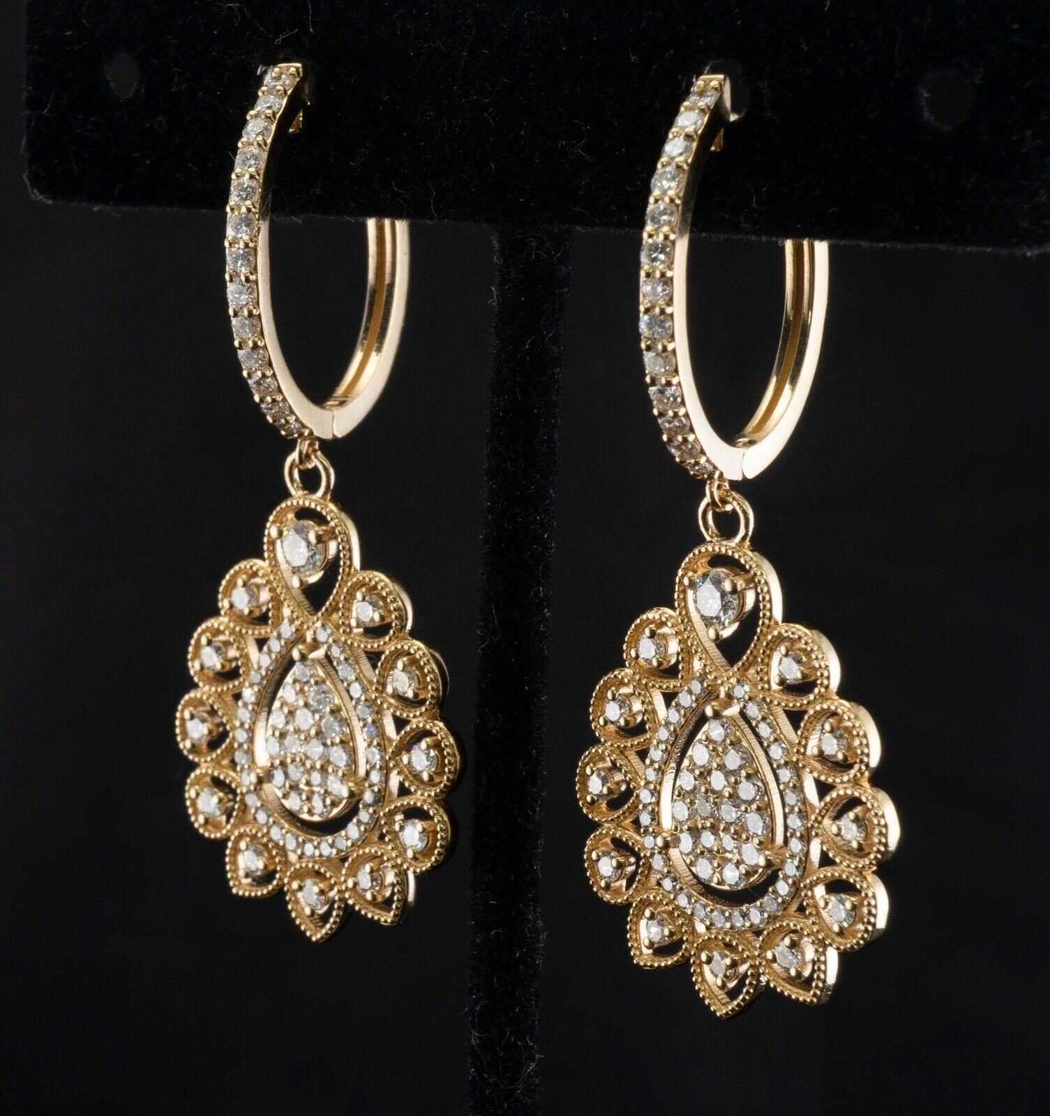 Dangle Diamond Earrings 14K Gold 2.08 TDW For Sale 2