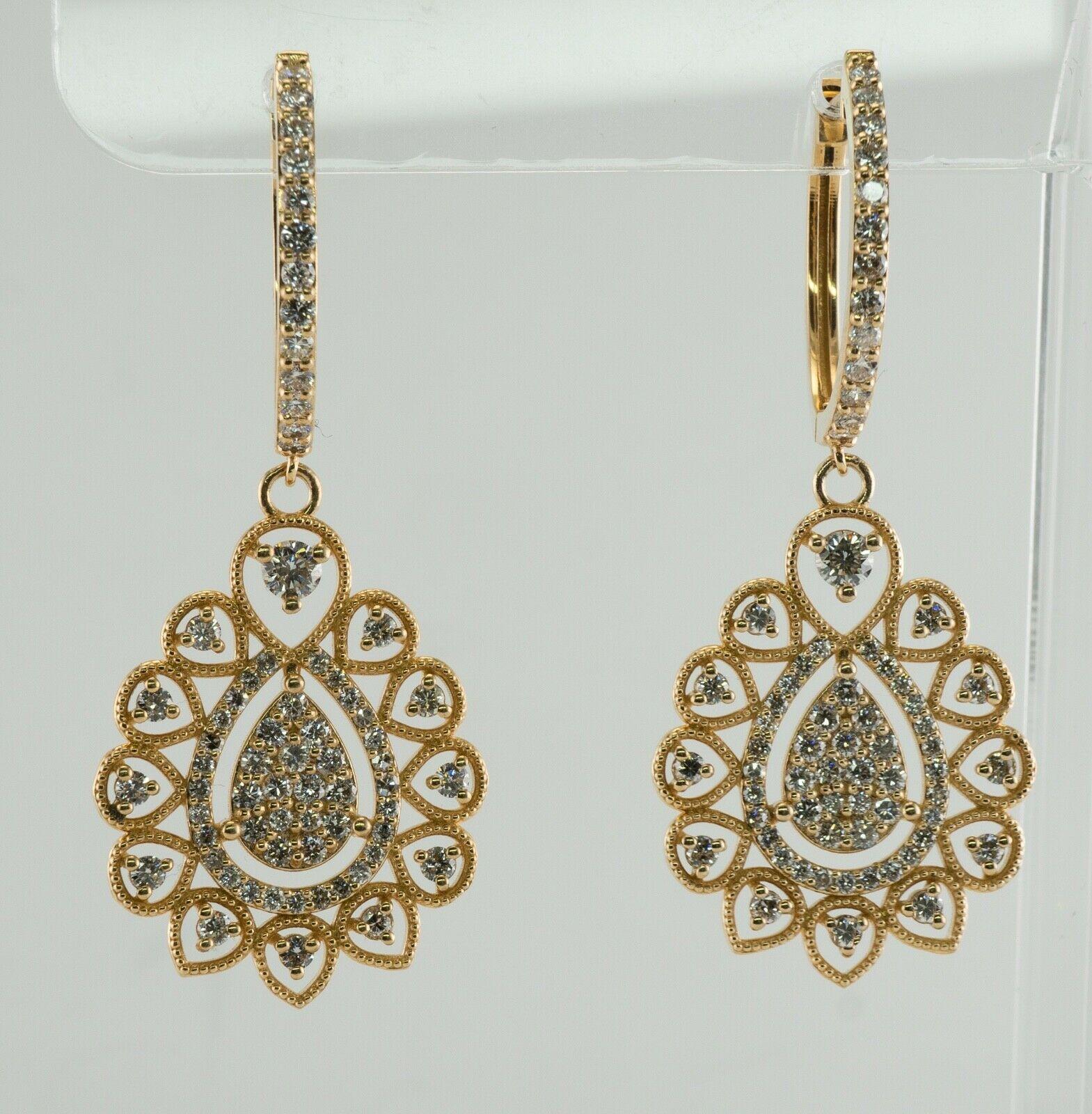 Dangle Diamond Earrings 14K Gold 2.08 TDW For Sale 3