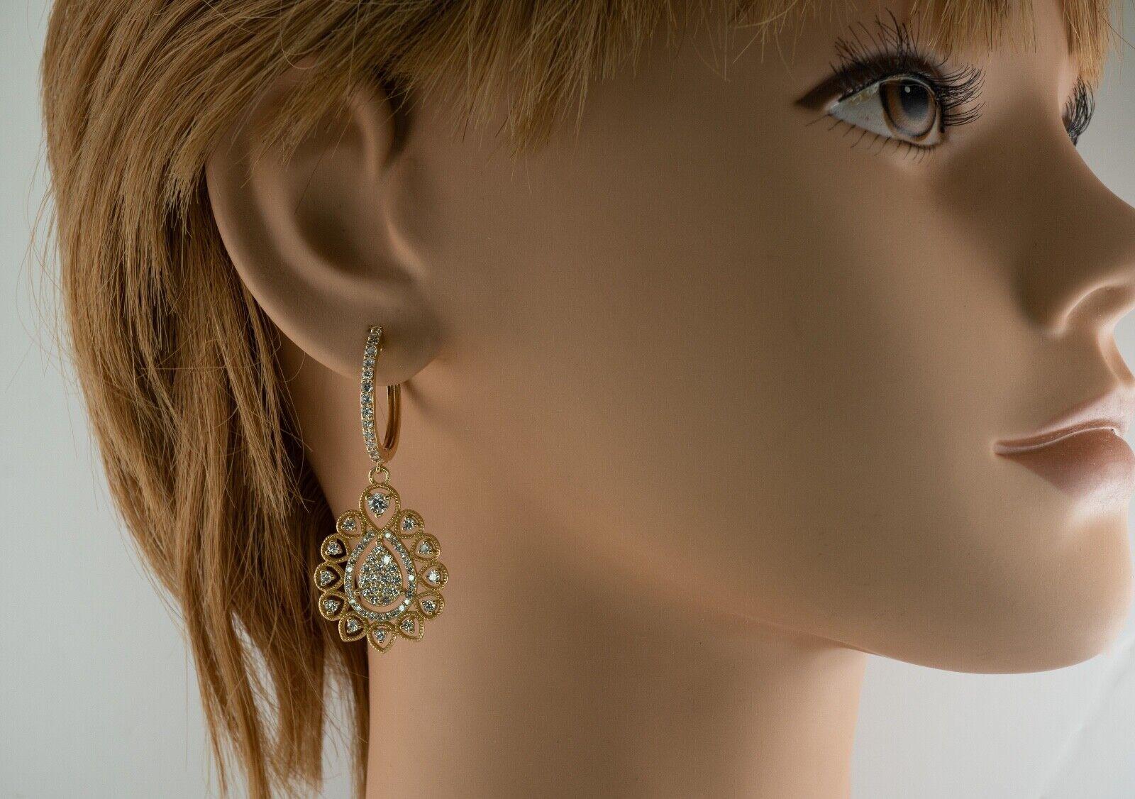Dangle Diamond Earrings 14K Gold 2.08 TDW For Sale 4