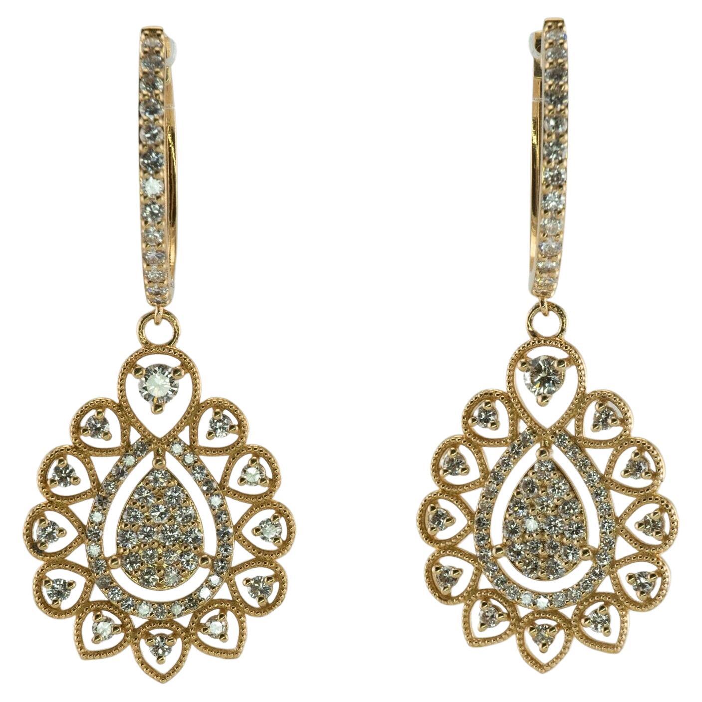 Diamond Starburst Earrings, 14K Yellow Gold Designer Diamond Earring