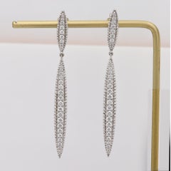 Dangle Diamond Earrings 18k White Gold Thin and Long