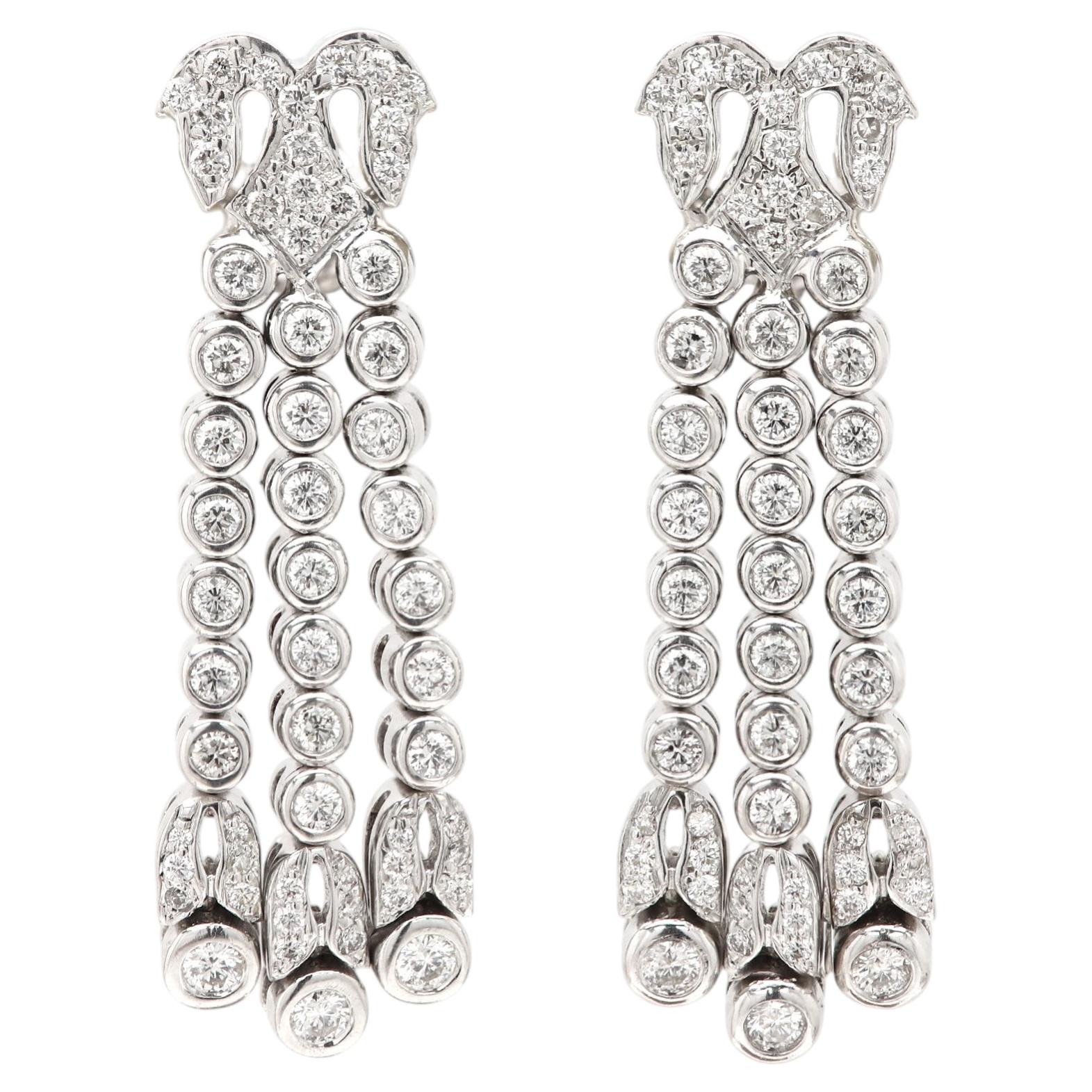 Dangle Diamond Earrings Art Deco 18k White Gold Vintage Earrings