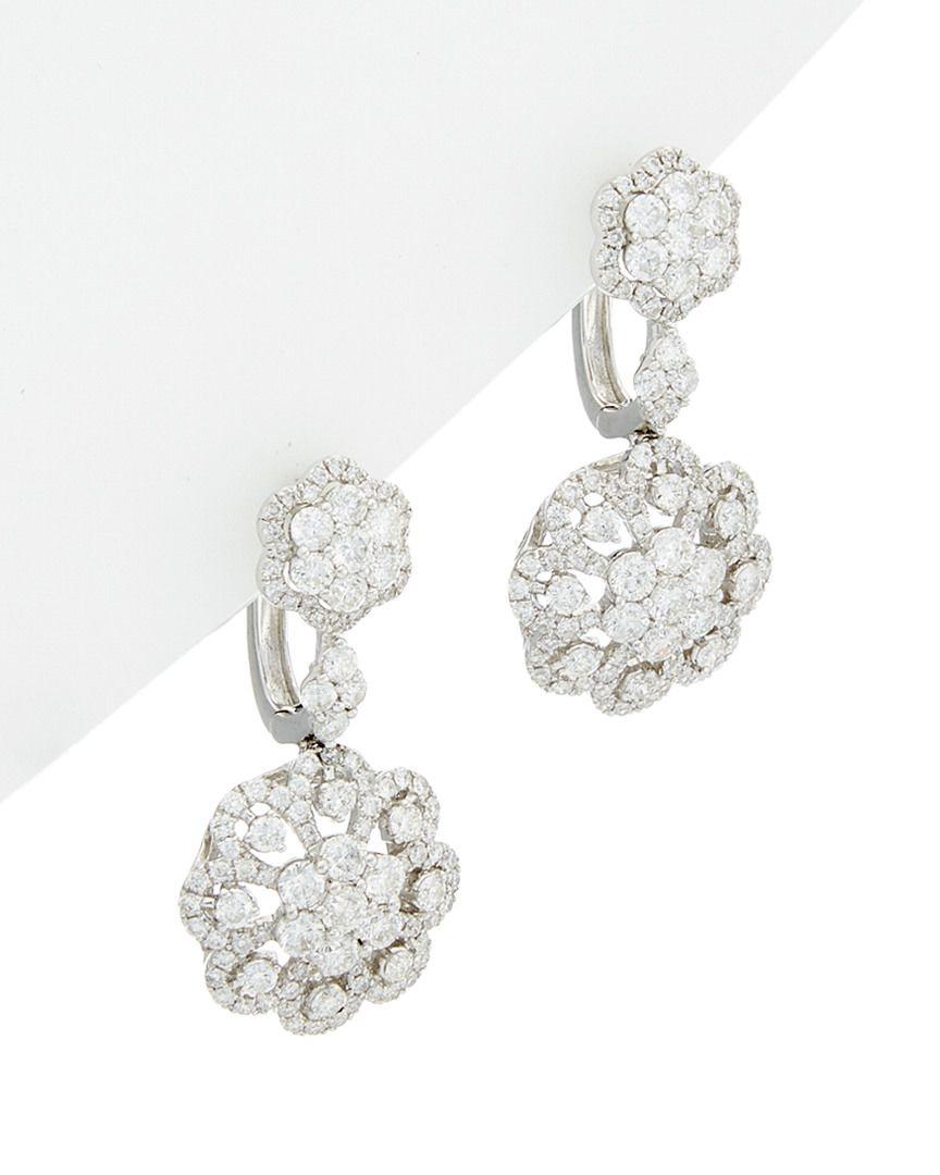Round Cut Dangle Diamond Earrings in White Gold For Sale