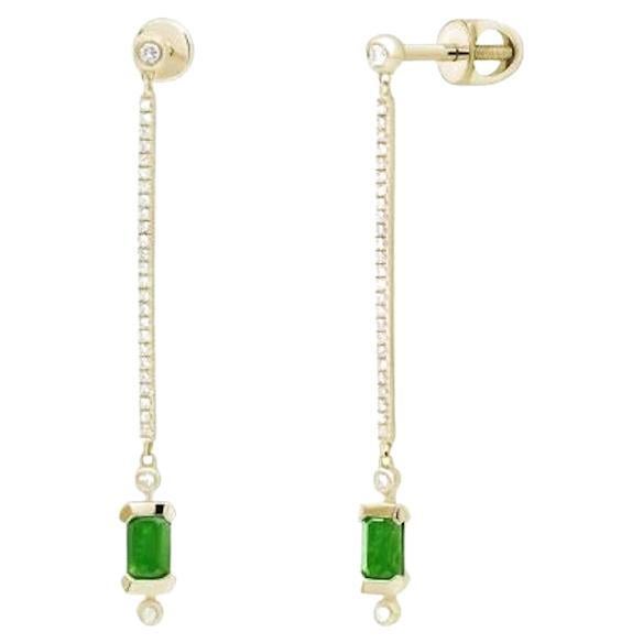 Boucles d'oreilles pendantes en or 14k avec diamants et émeraudes pour elle en vente
