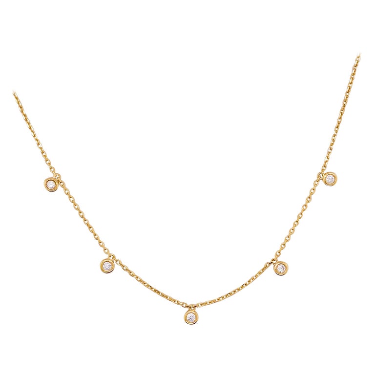 Dangle Diamond Necklace with 5 Diamonds in 14k Gold, .25 Ct '1/4 Carat ...