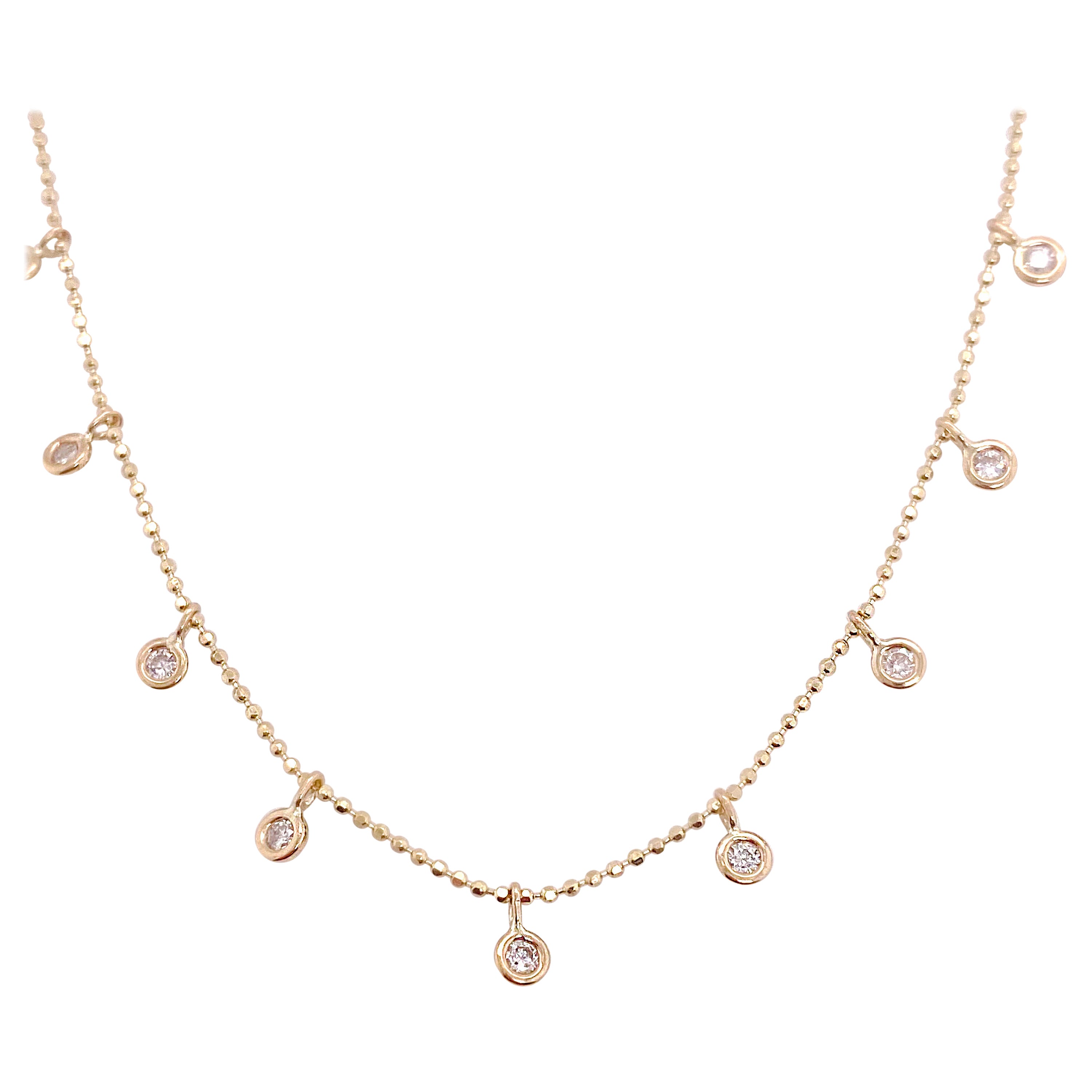 Collar de diamantes colgante, collar de oro amarillo con cuentas de diamantes de 0,50 ct por metros