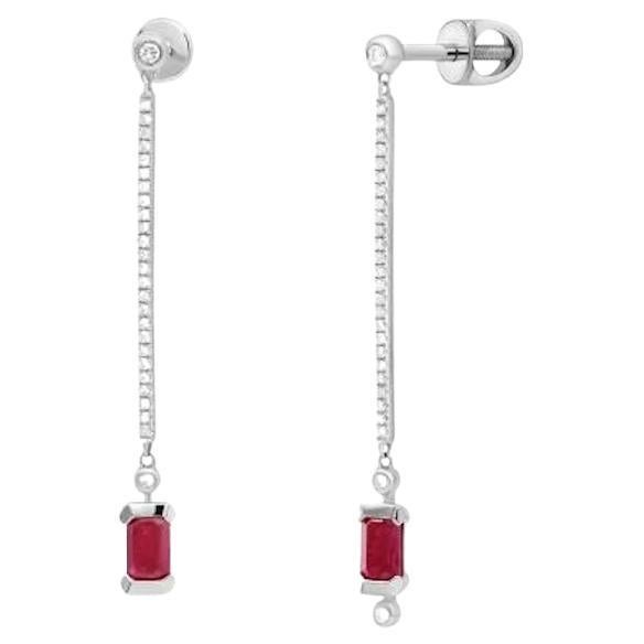 Dangle Diamond Ruby White 14k Gold Earrings for Her For Sale