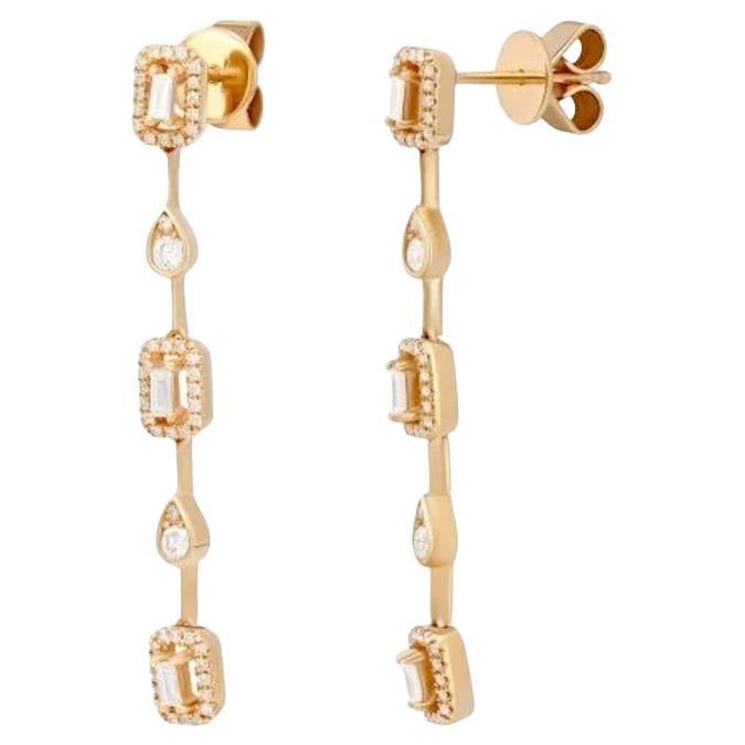Boucles d'oreilles pendantes en or jaune avec diamants pour elle en vente