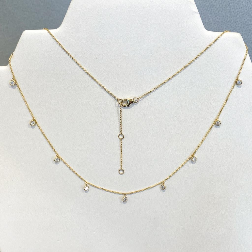 Dangle Diamonds 0.70 Carats 14K Yellow Gold Diamonds by the Yard Necklace In New Condition For Sale In Austin, TX