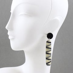 Dangle Drop Black and White Lucite Pierced Earrings