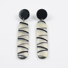 Dangle Drop Black and White Lucite Pierced Earrings