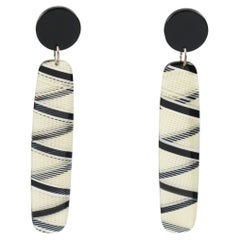 Dangle Drop Black and White Lucite Pierced Earrings