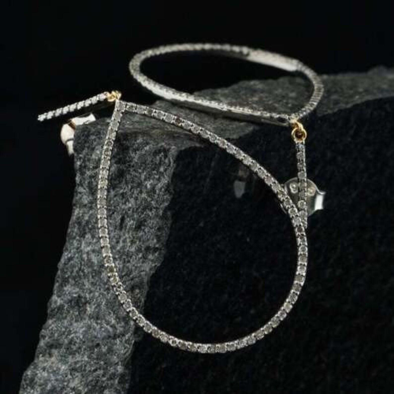 Women's Dangle Drop Earring Pave Diamond Earrings 925 Sterling Silver Hook Earring Gift. For Sale
