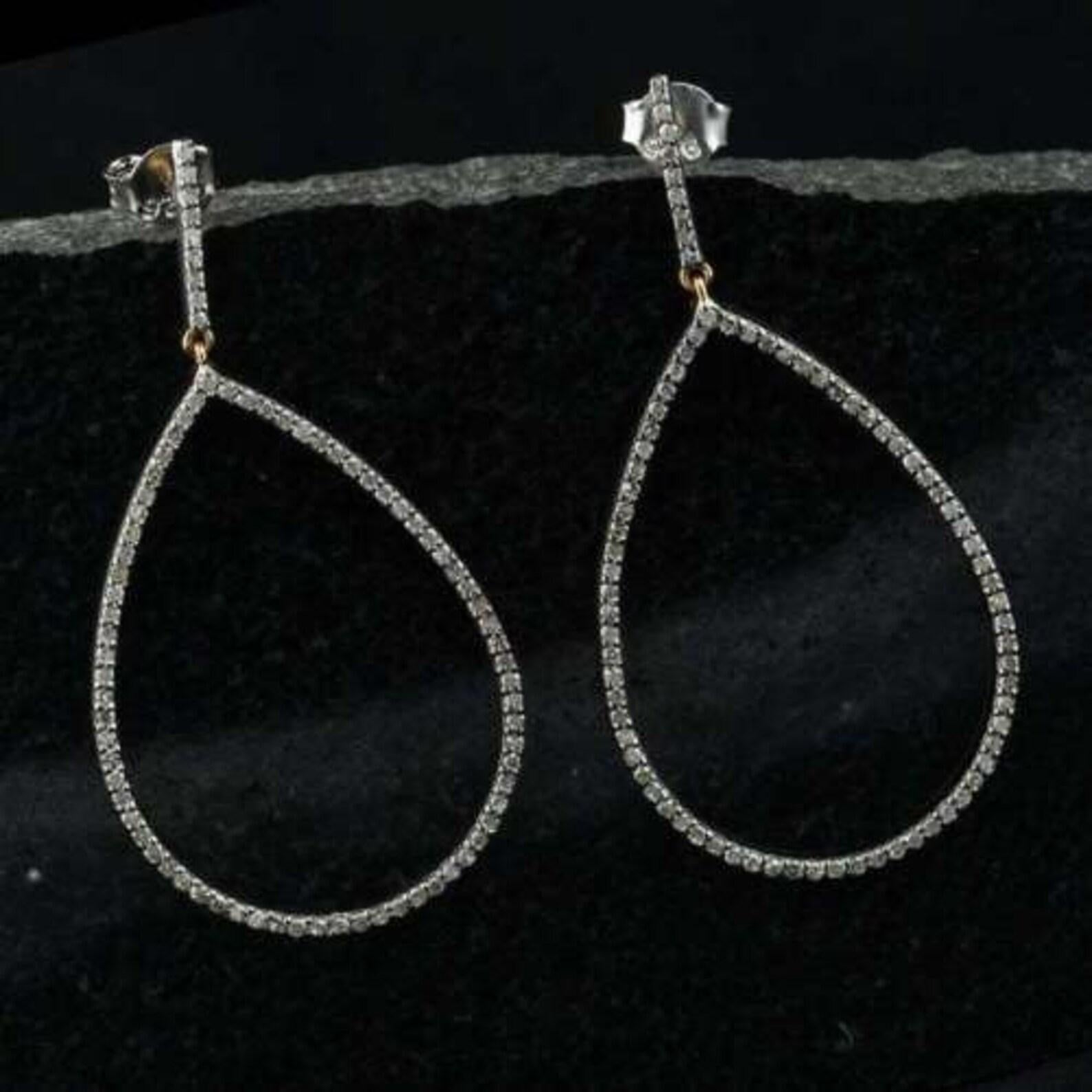 Dangle Drop Earring Pave Diamond Earrings 925 Sterling Silver Hook Earring Gift. For Sale 1