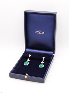 MUGHAL Dangle Earrings In 18Kt Gold With 20.68 Ctw In Diamonds & Carved Emeralds
