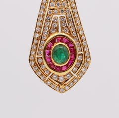 Dangle Drop Earrings In 18Kt Gold With 7.92 Ctw In Diamonds Rubies And Emeralds