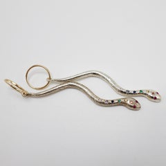 Boucles d'oreilles pendantes Serpent, argent, chakra, arc-en-ciel, diamant blanc, saphir