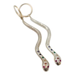Boucles d'oreilles pendantes Serpent, argent, chakra, arc-en-ciel, diamant blanc, saphir