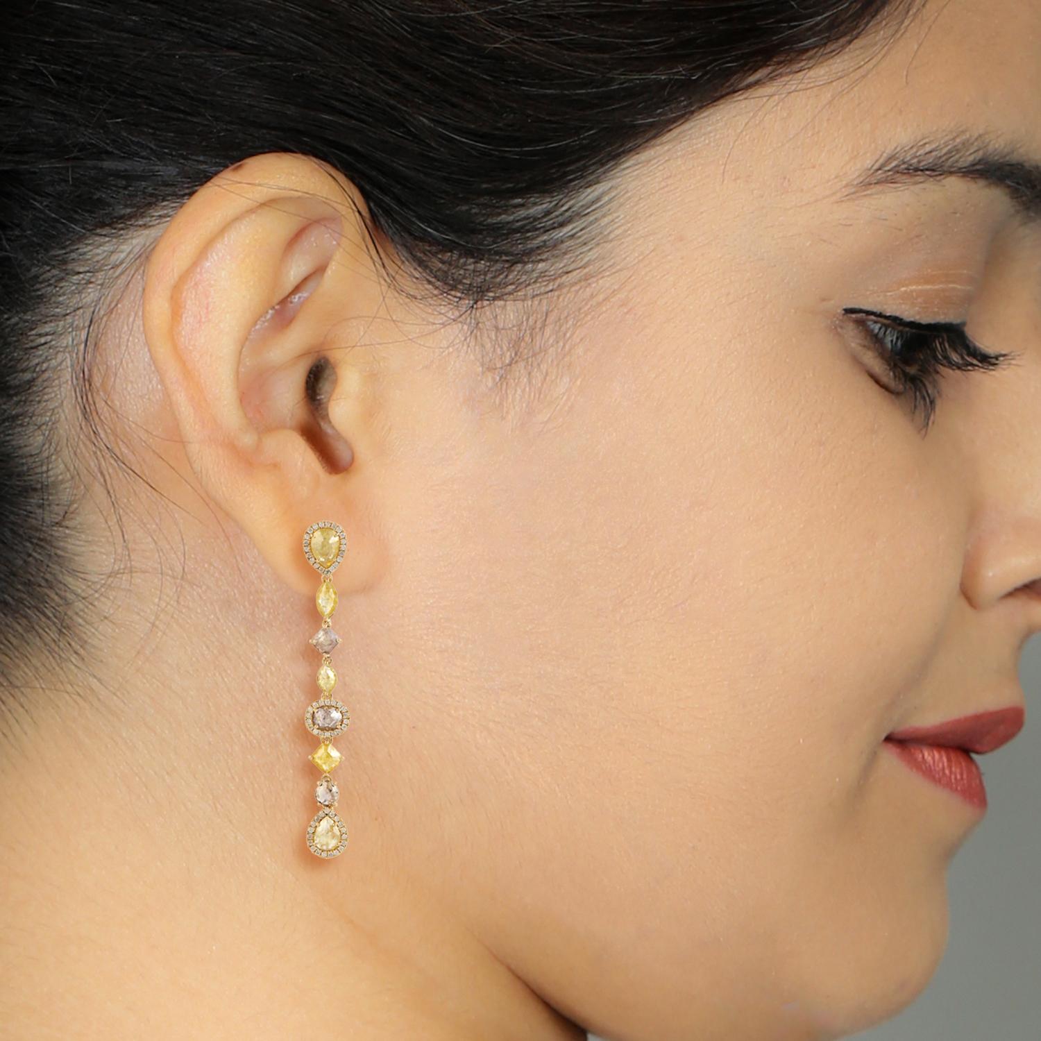 seaquin and diamond 18kt gold dangle earrings