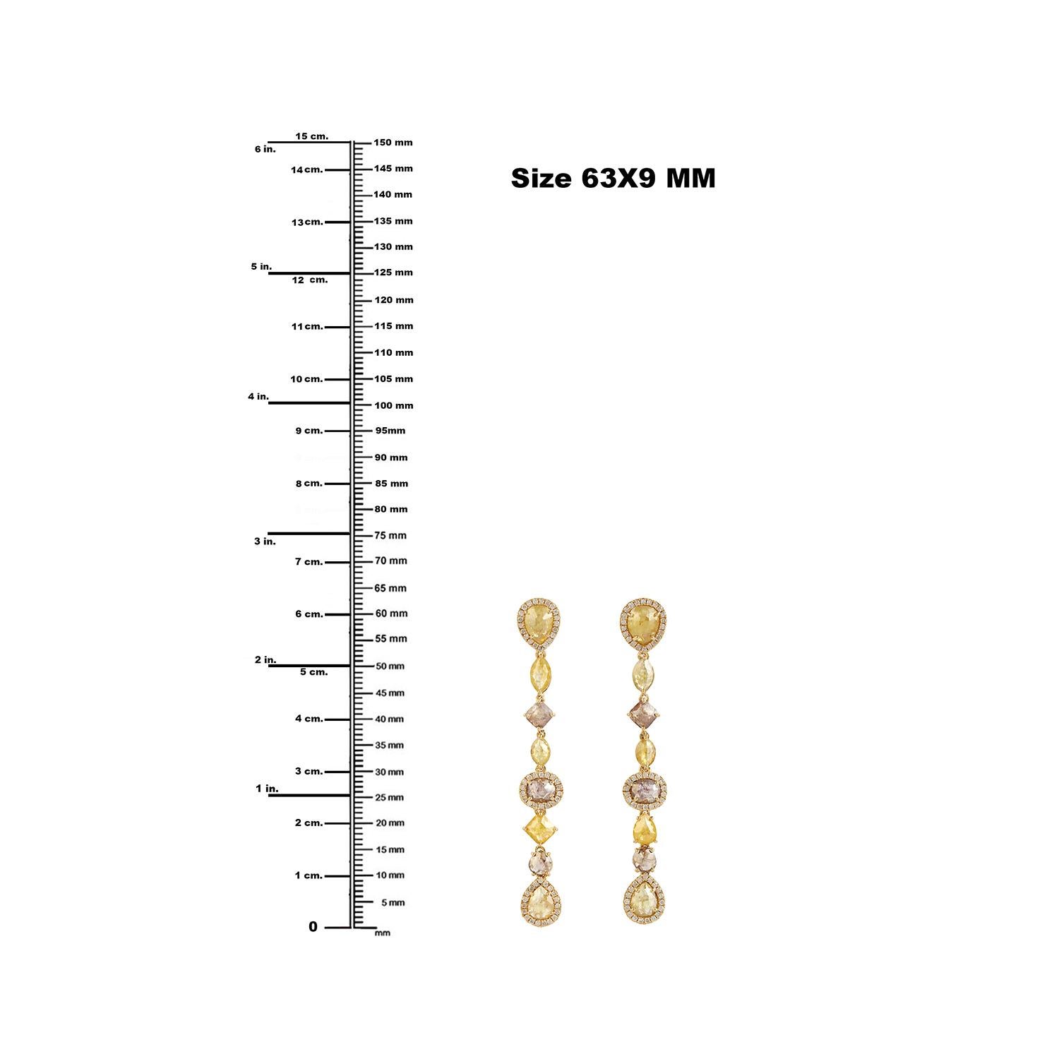 Art Deco Dangle Earring with Ice Diamond & Pave Diamond Made in 18k Gold For Sale