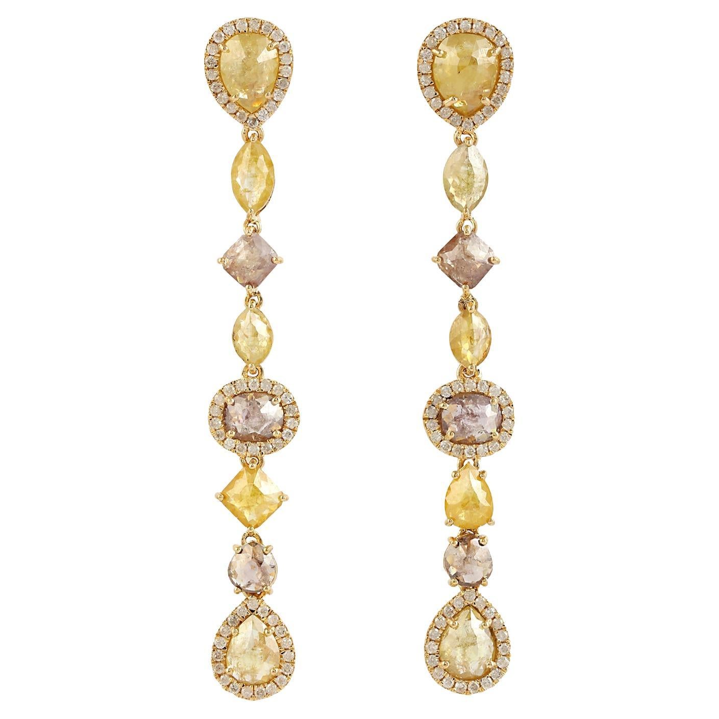 Dangle Earring with Ice Diamond & Pave Diamond Made in 18k Gold For Sale