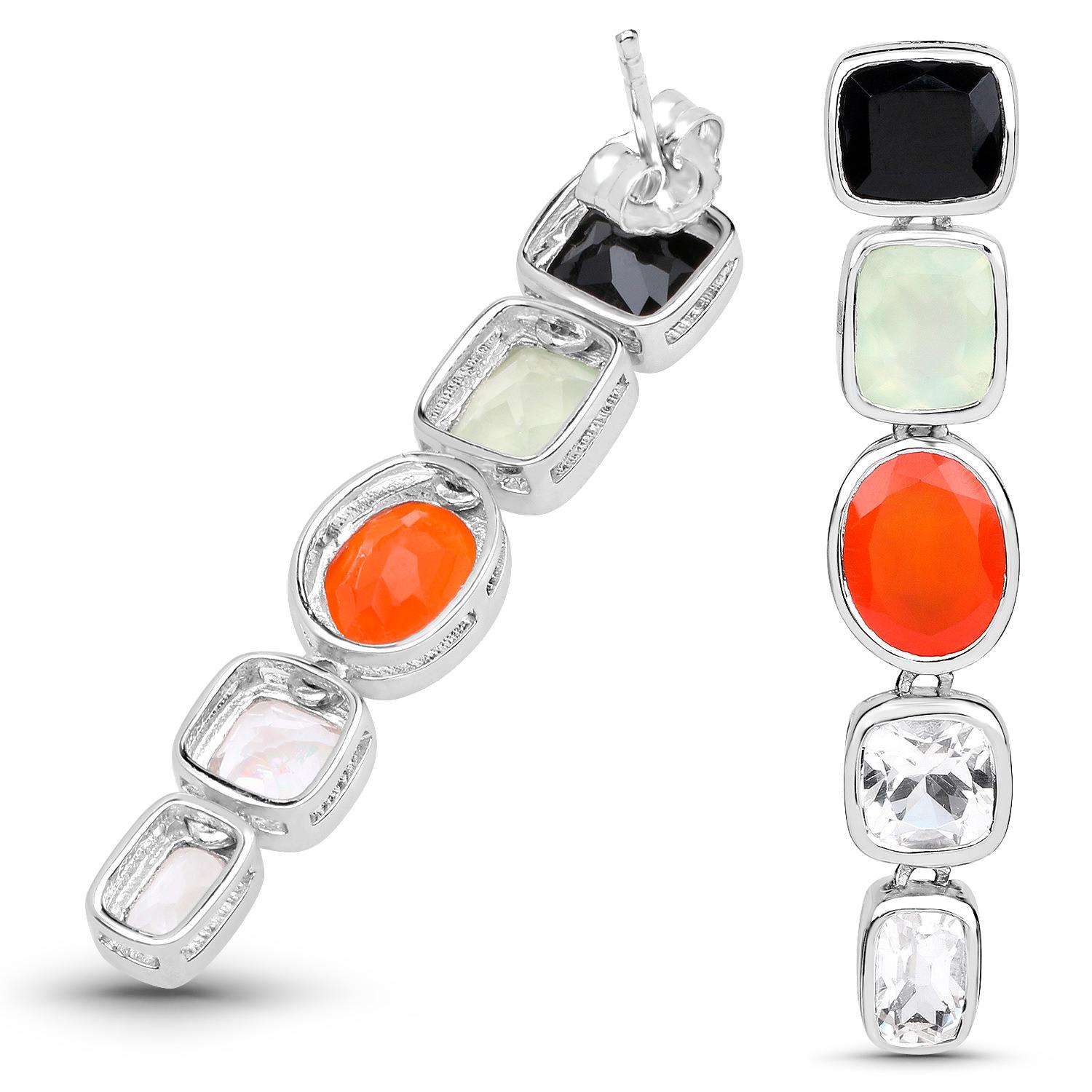 Taille mixte Boucles d'oreilles pendantes Onyx noir Prehnite Cornaline Cristal Quartz 10.2 Carats en vente