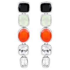 Dangle Earrings Black Onyx Prehnite Carnelian Crystal Quartz 10.2 Carats