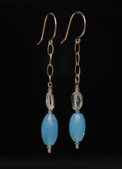 Blue Chalcedony, Scapolite, Topaz, and Gold Earrings
