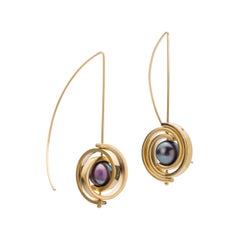 Boucles d'oreilles pendantes en 14k avec perles rondes, noires et de Tahiti