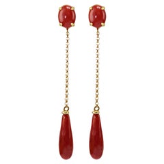 Dangle Earrings in 18 Karat Gold and Red Coral