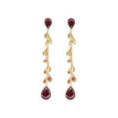 Dangle Earrings in 18 Karat Gold, Citrine, Garnet and Hessonite