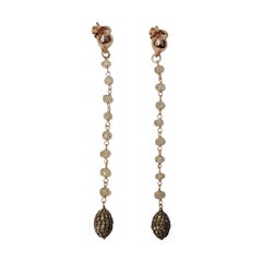 Dangle Earrings in 18 Karat Gold, Natural Zircons and Brown Diamonds Paves