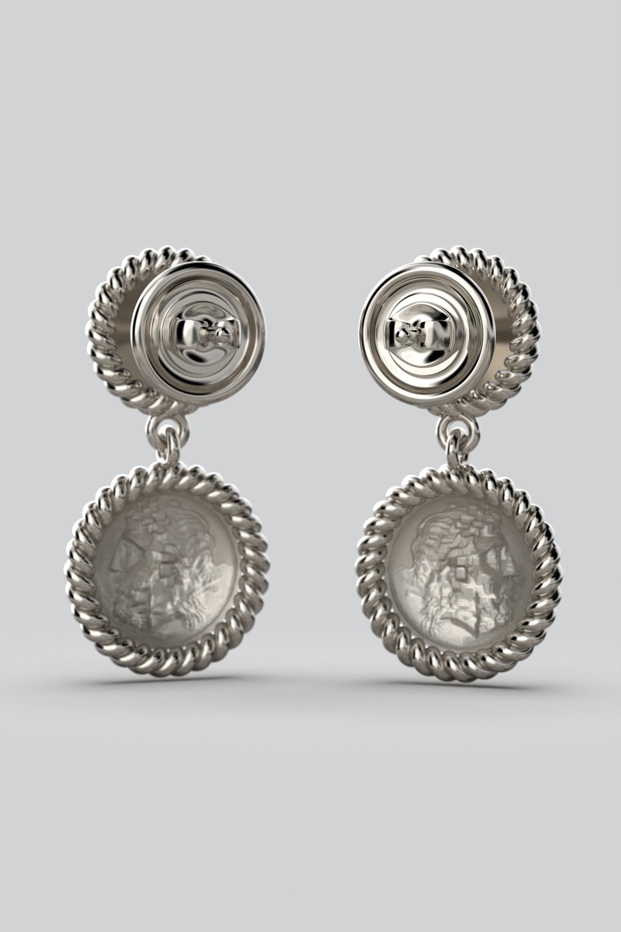 Dangle Earrings in 18k solid Gold, Ancient Greek Style, Zeus Coin Earrings For Sale 4