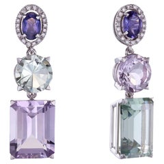 Dangle Earrings in 18kt White Gold with Very Peri Iolite Amethyst & Diamonds