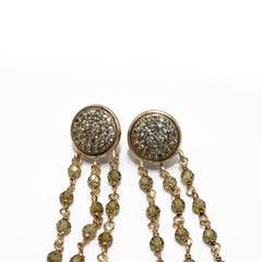 Dangle Earrings in 925 Silver, Green Sapphires Pave and Olive Quartz Beads