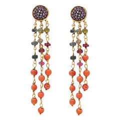 Dangle Earrings in 925 Silver, Pink Sapphires Paves and Multi-Color Tourmaline