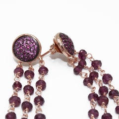 Dangle Earrings in 925 Silver, Rubies Paves and Red Garnet Beads