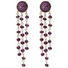 Dangle Earrings in 925 Silver, Rubies Paves and Red Garnet Beads