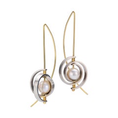 Dangle Earrings in Sterling Silver, 14 Karat Ear Wire with Akoya Pearls