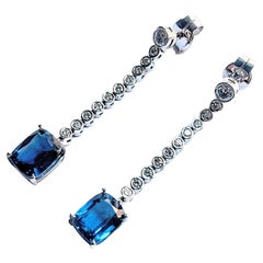 Dangle Earrings Kyanite 7.37 Carats Diamond Brilliant Cut White Gold 18 Karat