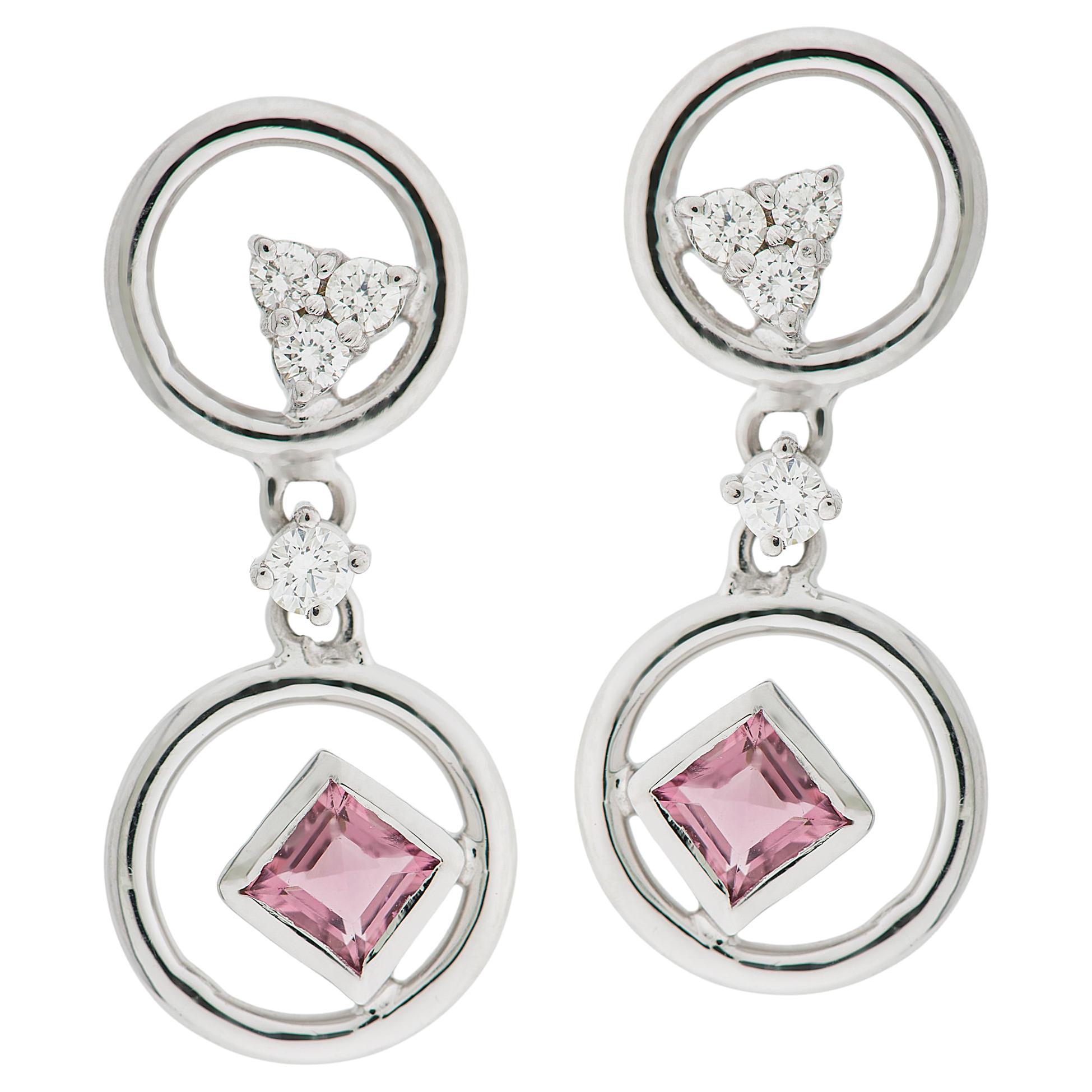 Dangle Earrings "Pink Lady" Brilliants Pink Tourmalines 18K White Gold For Sale