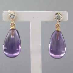 Dangle earrings with amethyst and brilliant cut diamonds up to 0.22ct 18k gold