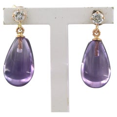 Dangle earrings with amethyst and brilliant cut diamonds up to 0.22ct 18k gold