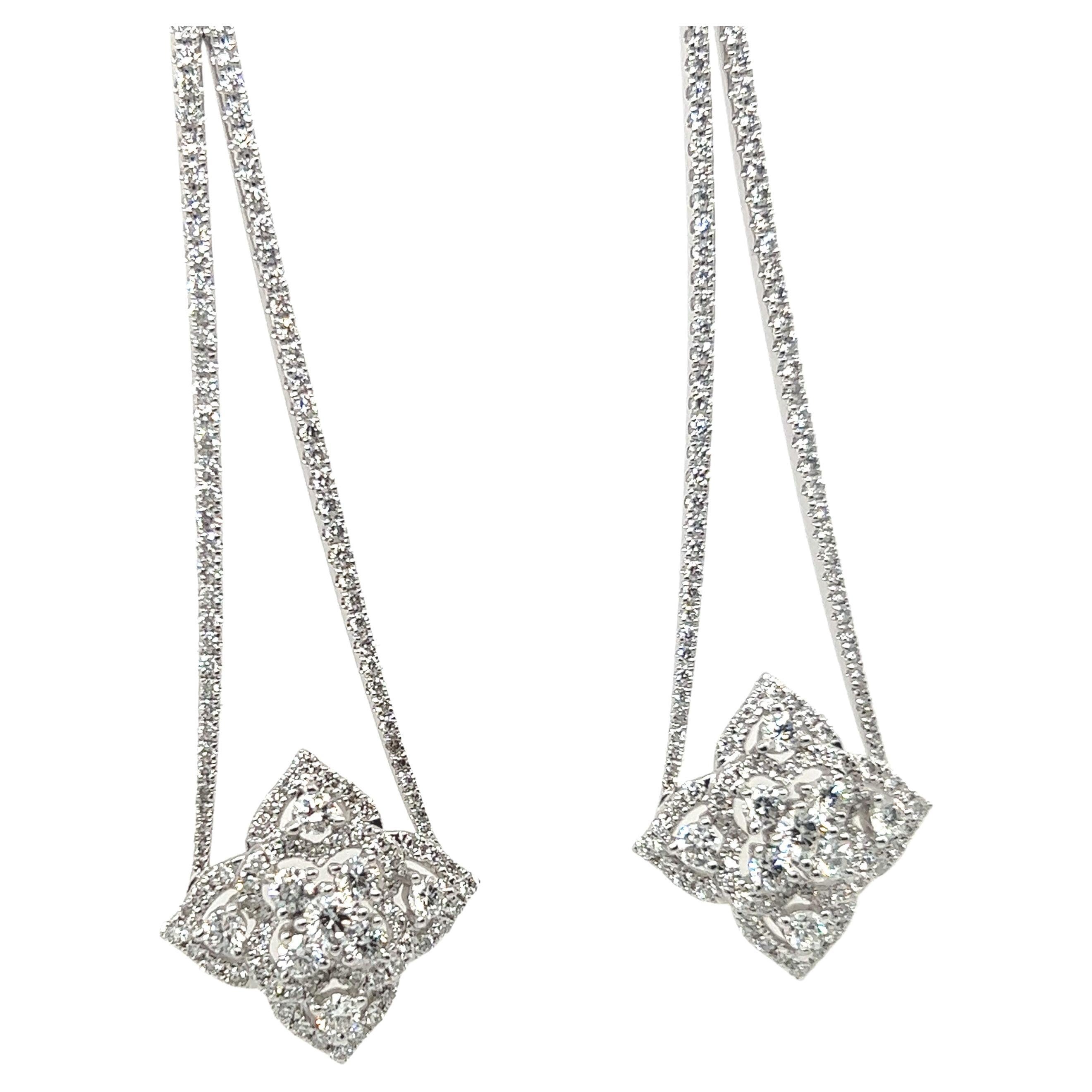 Women's or Men's Dangle Earrings with Diamonds in 18 Karat White Gold  For Sale