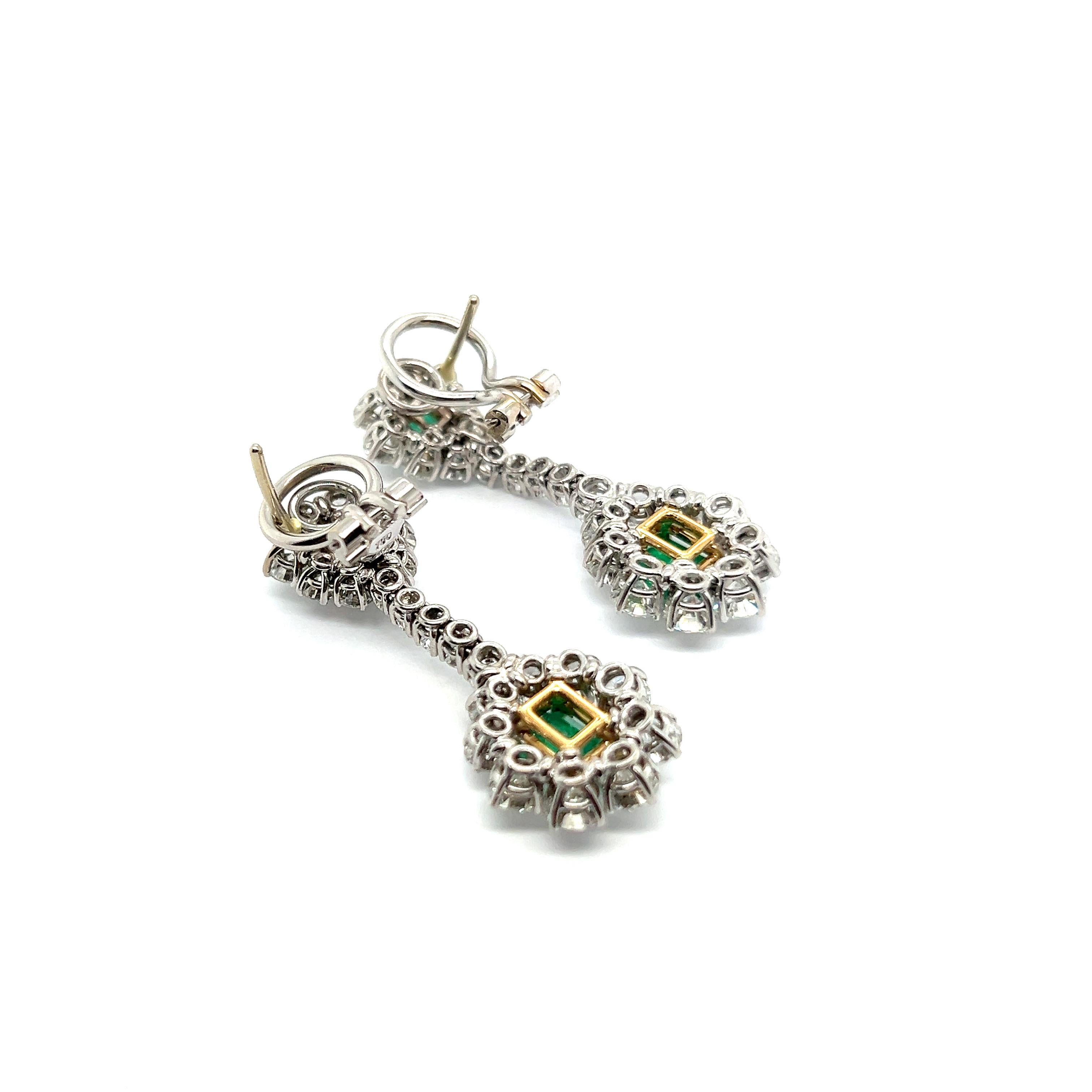 Dangle Earrings with Emeralds & Diamonds in  18 Karat White Gold For Sale 4